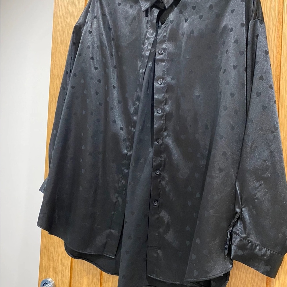 Black Heart Patterned Button-Up Shirt